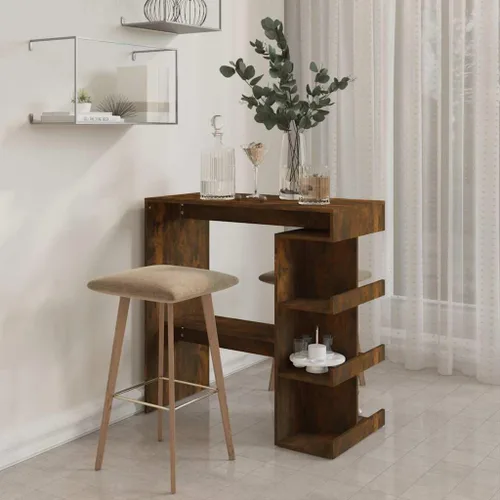 Vista 4 de Bar Table with Storage Rack Smoked Oak Engineered Wood 39.4 x 19.7 x 40 Inches Counter Height Dining Table for Kitchen Dining Room and Living Space