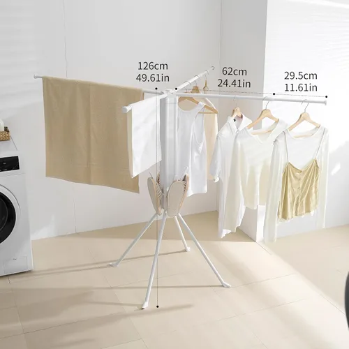 Vista 2 de RFOUO Tendedero de Ropa Trípode de Aluminio - 4 Varillas 16 Clips, Tendedero Plegable Portátil, Ahorro de Espacio, Tendedero de Ropa para Lavandería