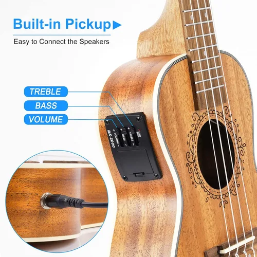Vista 3 de Ukelele tenor, ukelele acústico eléctrico de 26 pulgadas, ukelele de caoba profesional, set con kit de inicio con ecualizador