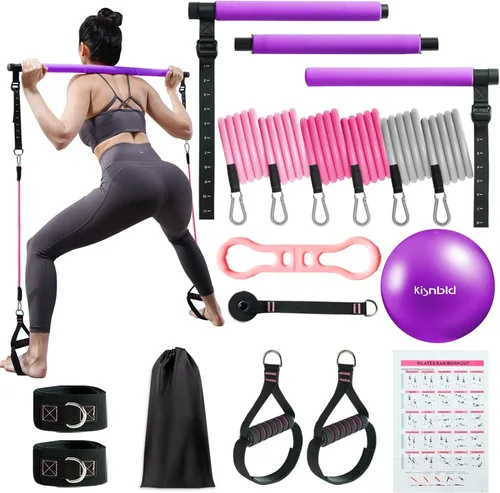 Vista 7 de Kit de Barra de Pilates Kisnbld con Bandas de Resistencia, Barra de Pilates Multifuncional con 3 Bandas de Resistencia para Ejercicios, Equipo