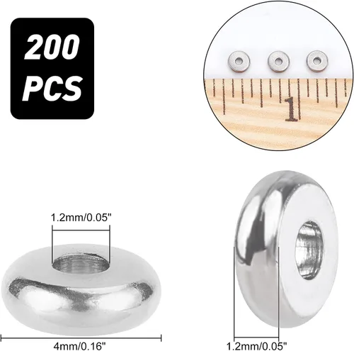 Vista 4 de UNICRAFTALE Cerca de 200 cuentas espaciadoras de disco de 0.157 in de acero inoxidable planas redondas cuentas de metal espaciadores de cuentas