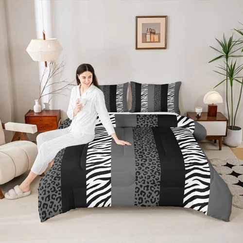 Vista 9 de Juego de edredón con estampado de leopardo para niños, tamaño individual, juego de ropa de cama de moda de piel de guepardo abstracto, decoración