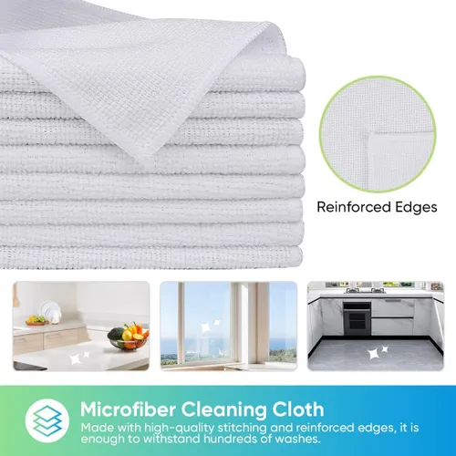 Vista 2 de HOMEXCEL Paño de limpieza de microfibra blanco, paquete de 24 toallas de limpieza para cocina, sin pelusas, que no raya, altamente absorbente