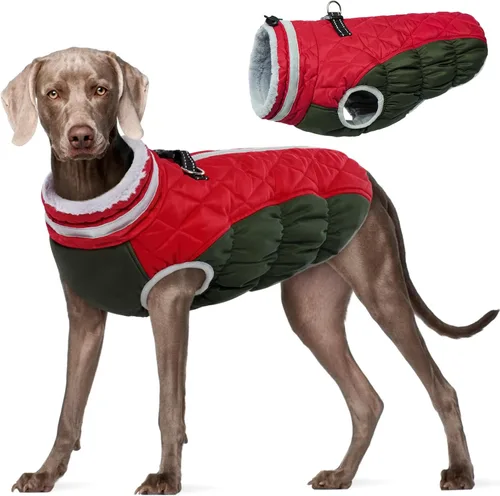 Vista 47 de FUAMEY - Abrigo para perro, chaqueta cálida de invierno, acolchada, chaleco reflectante con arnés, chaqueta de nieve impermeable con cremallera, a