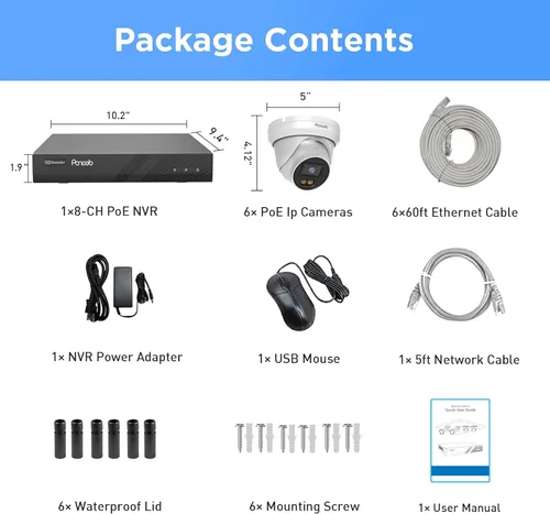Vista 8 de Sistema de cámara de seguridad PoE 4K, 6 cámaras domo de vigilancia IP con cable de 8MP con detección de vehículos personales, luces duales
