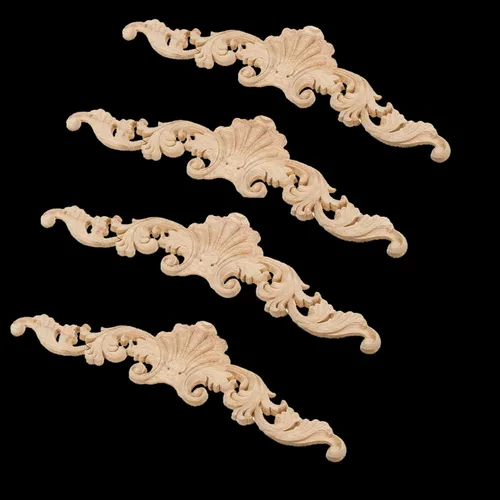 Vista 3 de 4 piezas de madera tallada esquina Onlay apliques puerta gabinete sin pintar decoración de muebles para el hogar (7.9 in x 2.0 in)