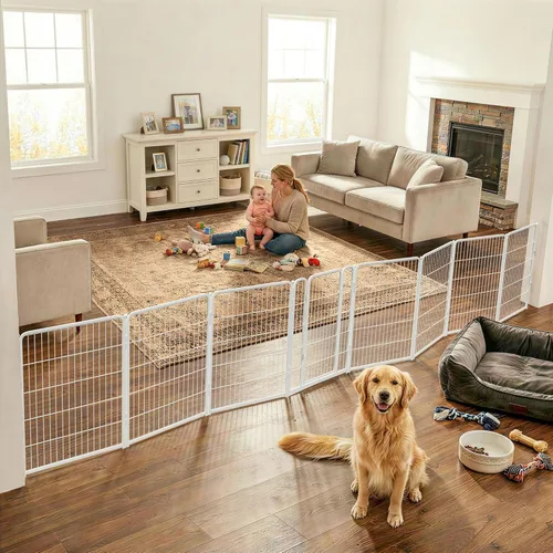 Vista 40 de FXW Puerta para perros extra ancha diseñada para uso en interiores, ancho ajustable de hasta 165 pulgadas de ancho