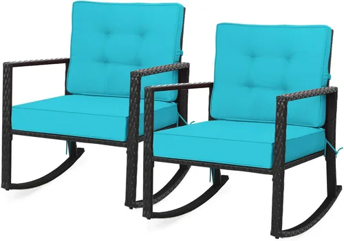 Vista 13 de DORTALA Silla mecedora de ratán, 2 piezas, silla de mimbre para exteriores con marco de acero resistente, asiento de muebles de mimbre para patio