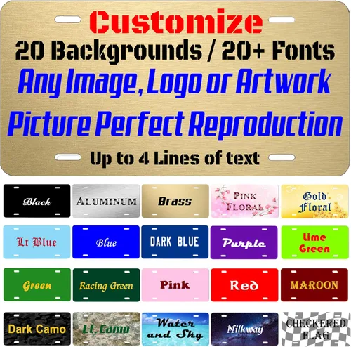 Vista 21 de Carpe Diem Designs placa frontal personalizable para matrícula/tocador, fabricada en Estados Unidos., Aluminio