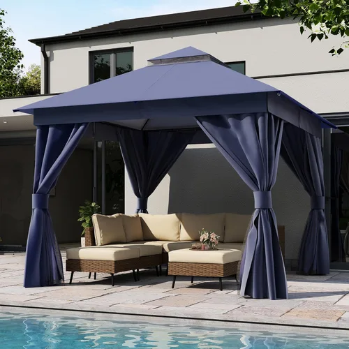 Vista 12 de LAUSAINT HOME Gazebo semipermanente de 8 x 8 pies con pernos de expansión, tienda de campaña resistente para exteriores con techo doble, mosquiteras