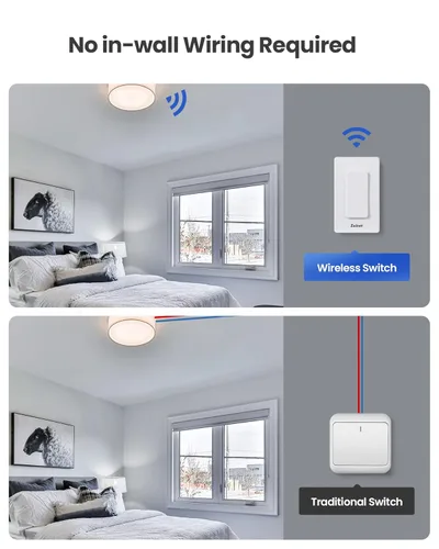 Vista 2 de Zoiinet - Kit de interruptor de luces inalámbrico, diseño con hebilla y removible, interruptor de múltiples vías, no necesita WiFi, programable
