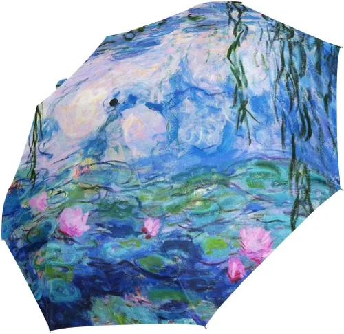 Vista 2 de ALAZA Monet Claude - Paraguas de viaje para pintura al óleo, cierre automático, resistente al viento, impermeable, plegable, toldo compacto, fácil