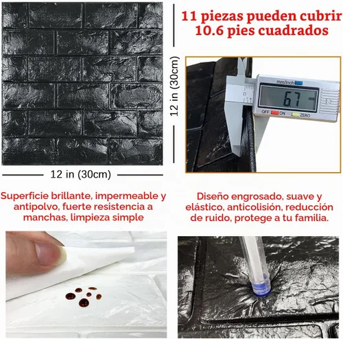 Vista 6 de 11 piezas de paneles de pared 3D de ladrillo falso adhesivo de despegue y pegado, papel tapiz de ladrillo blanco, paneles de pared de espuma