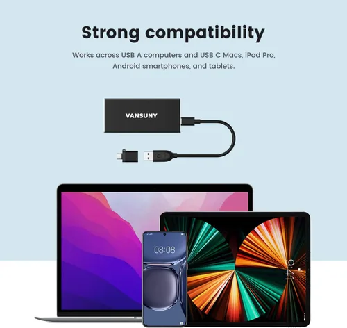 Vista 6 de Vansuny 1TB SSD externa portátil, USB 3.1 Gen2 500MB/s de transferencia de datos de alta velocidad, unidad de estado sólido mini portátil externa