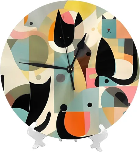 Vista 9 de Mid-Century Modern Art Cat Wall Clock 10 Inch Silent Non-Ticking Modern Clocks Battery Operated - Analog Clock Classic Round Clocks Home Decor for
