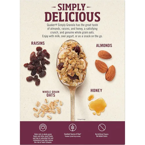 Vista 3 de Quaker Avena granola, miel, almendras y pasas, 100% natural, 24.1 onzas