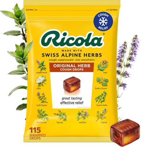 Ricola Original Herb Gotas para la tos con mentol - Alivio de la tos y el dolor de garganta - 115 unidades - Pastillas para la garganta a base de