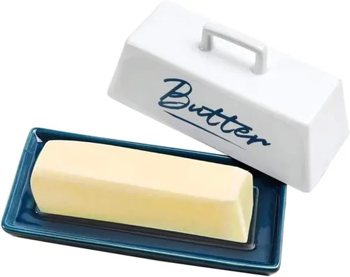 Mantequillera con tapa, recipiente de mantequilla para encimera, una barra de mantequilla. La bandeja texturizada para almacenamiento