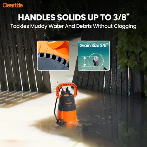 Vista 7 de Cleartide Bomba de sumidero sumergible con sensor de agua inteligente, bomba de utilidad de alta capacidad de 1/3 HP 2790 GPH, manijas de modo