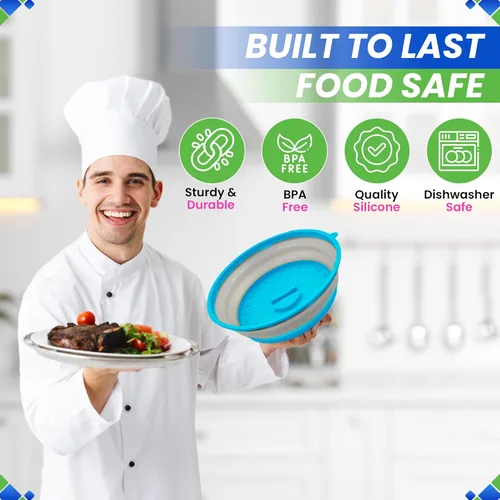 Vista 5 de Cubierta para salpicaduras de microondas de 10.5 pulgadas, cubierta plegable de silicona para salpicaduras de alimentos, cubre el plato y el plato