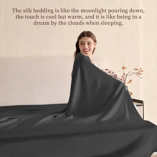 Vista 6 de THXSILK 1 sábana encimera de seda, 100% 6A+, seda de morera pura, ultra suave, duradera, refrescante, transpirable (individual, negro)