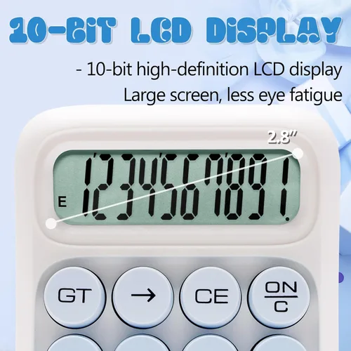 Vista 3 de Calculadora de Interruptor Mecánico, 10 Dígitos, Gran Pantalla LCD, Púrpura, Teclas Grandes, Estética