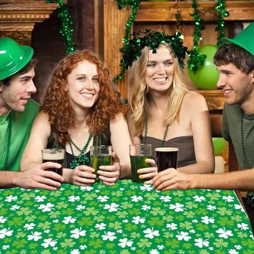 Vista 6 de St patricks Day Decorations,2Pcs 54”x108” Shamrock Tablecloth Waterproof Irish Green Saint Patricks Table Cloth St patrick's Day Party decorations