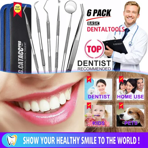 Vista 2 de G.CATACC Herramientas dentales, herramientas dentales de limpieza de dientes, kit de higiene, removedor de placa para dientes, raspador de dientes