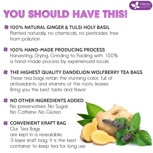 Vista 80 de FreshDrinkUS, 135 bolsas de té de jengibre y cúrcuma premium, ingredientes 100% naturales, mezcla hecha a mano de té de hierbas de cúrcuma