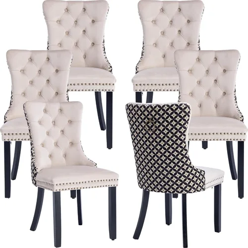 Vista 315 de ODUSE-DAILY - Juego de 2 sillas de cocina y comedor de terciopelo beige, con capitoné, tapizadas en terciopelo, estructura de madera maciza