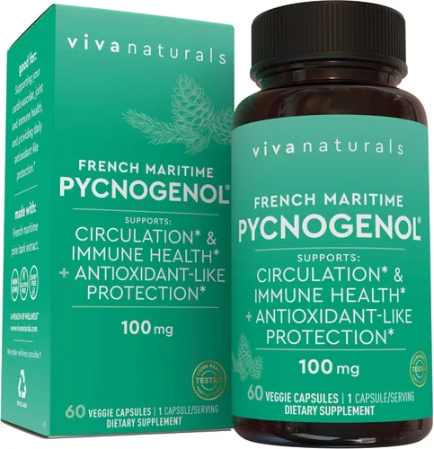 Viva Naturals Pycnogenol - 100mg de extracto de corteza de pino marítimo francés – Apoya la circulación, actividad tipo antioxidante, articulaciones