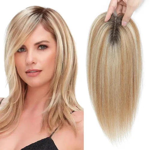 Vista 17 de Aimeolyn Toppers de cabello para mujer, cabello humano real, sin flequillo, extensiones de cabello superior para adelgazar, base de encaje Haisr