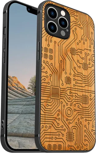 Vista 19 de Carveit Funda magnética de madera para iPhone 12 [madera natural y TPU suave negro] a prueba de golpes, funda de madera única y elegante compatible