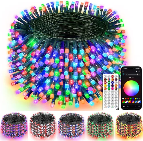 Vista 10 de Guhope Luces de Navidad inteligentes que cambian de color, 66 pies, 200 luces LED RGB de Navidad con aplicación y control remoto, luces impermeables