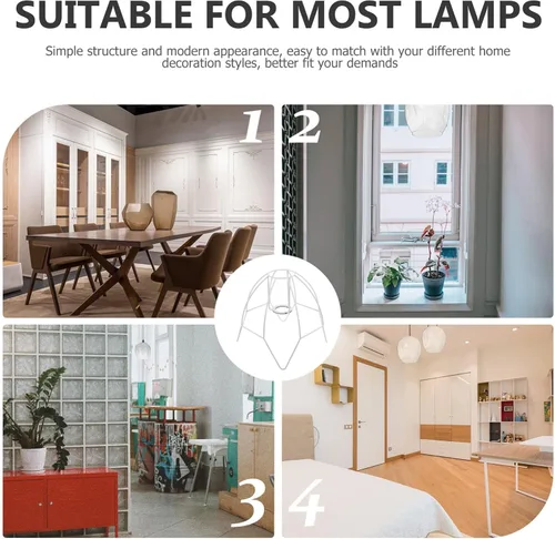 Vista 2 de Housoutil Marco de pantalla de lámpara, juego de anillos E27, cúpula de hierro, pantalla de alambre, anillo de tambor, jaula de luz, pantalla