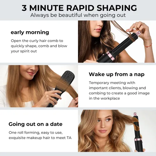 Vista 6 de Hair Dryer Brush & 5 in 1 Blow Dryer Brush,High-Speed Negative Ionic Hot Air Brush with Interchangeable Brush Head Foldable Hair Dryer with Comb for