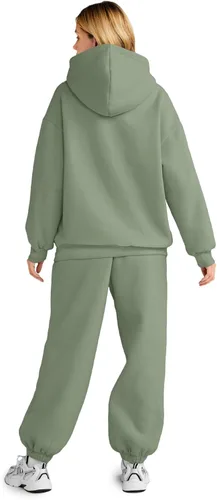 Vista 3 de AUTOMET Conjunto de 2 piezas para mujer, sudadera con capucha de gran tamaño, pantalones deportivos holgados de moda de otoño con bolsillos
