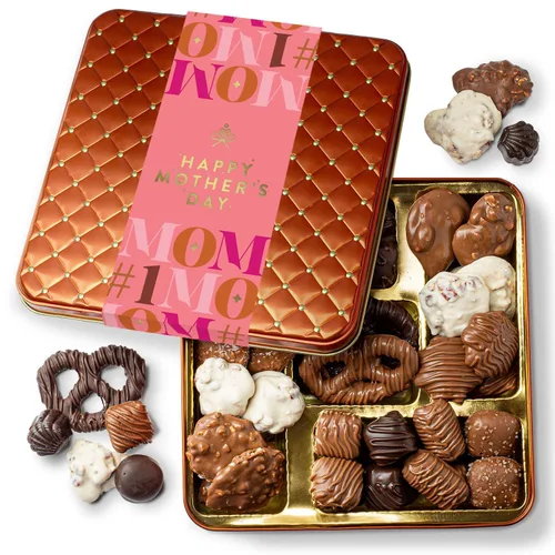 Vista 11 de Bonnie & Pop - Canasta de chocolate para regalar, caja de aperitivos gourmet, lata para Navidad, más de 2 libras de chocolate, ideal para un