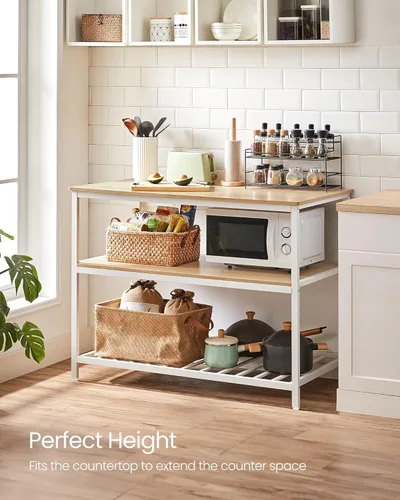 Vista 7 de VASAGLE Isla de cocina con 3 estantes, estante de cocina de 47.2 pulgadas con encimera grande, estructura de acero estable, industrial, fácil