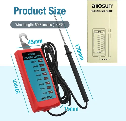 Vista 7 de ALLOSUN GK503B NEON Probador de voltaje de valla eléctrica Max 7 kV, rojo