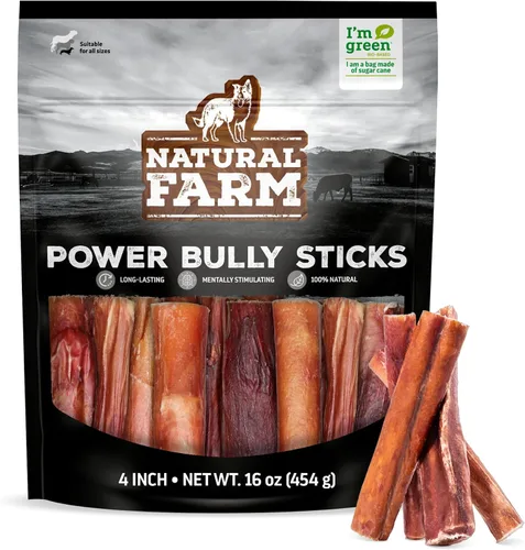 Vista 11 de Natural Farm - Palitos masticables Power Bully para perros (2-3”, bolsa de 1 libra), masticables 2 en 1: Mejillas de res premium envueltas en pizzle