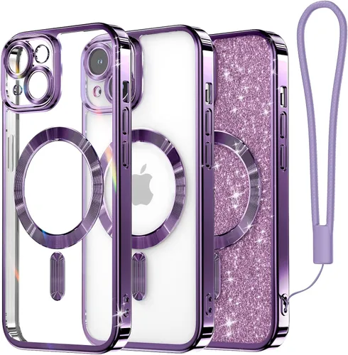 Vista 87 de Meifigno Funda diseñada para iPhone 16 de 6.1 pulgadas, [tarjeta con purpurina y correa de muñeca] [compatible con MagSafe] Protección completa