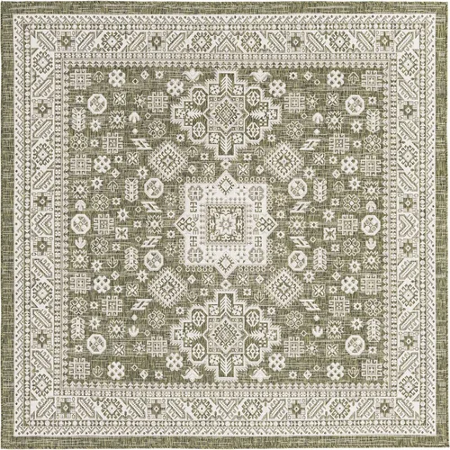 Vista 236 de Unique Loom Outdoor Aztec Collection Alfombra de área - Chalca (10 pies, redonda, azul/marfil)