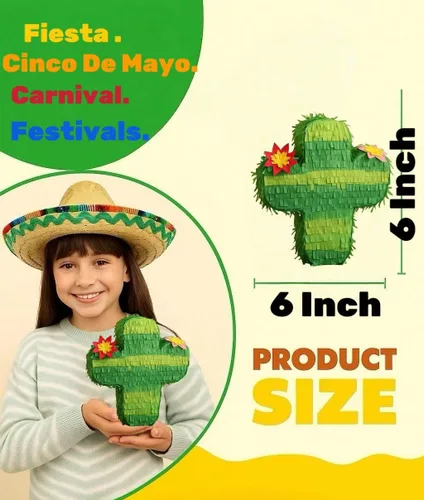 Vista 2 de GIFTEXPRESS Paquete de 6 mini piñatas de cactus de 6 pulgadas, piñatas para Cinco de Mayo, fiestas, taco, llama, cumpleaños, carnaval, aula y centro