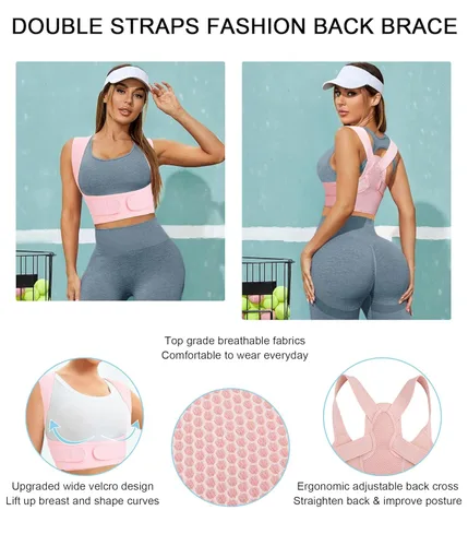 Vista 2 de URSEXYLY Corrector de postura para mujeres y hombres, soporte ajustable para la parte superior de la espalda transpirable, soporte de columna