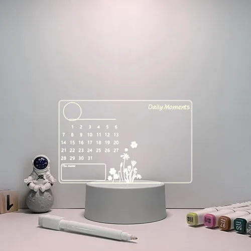 Vista 6 de Rewritable Led Light Drawing Board, Clear White Led Message Board with Light, Acrylic Led Note Board Light Up Calendar with Stand for Desk Fridge #