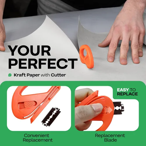 Vista 11 de Rollo de papel kraft amarillo de 36" x 1200" (100 pies) con cortador - Papel de regalo hecho en EE. UU. para embalaje, mudanza, envío
