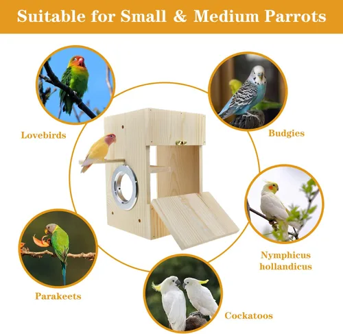 Vista 5 de Caja nido de pájaros, periquitos, caja nido de cría de pájaros, casa de nido de pájaros, caja de cría transparente de acrílico de madera