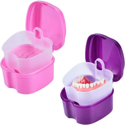 Vista 14 de KISEER Caja de baño de dentadura negra con soporte para tazas, contenedor de remojo con cesta coladora para limpieza de viajes