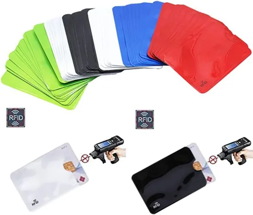 Vista 6 de JUMISEE Paquete de 60 fundas holográficas de bloqueo RFID, tarjetero de bloqueo de banco, cartera antirladrón, funda protectora para tarjetas